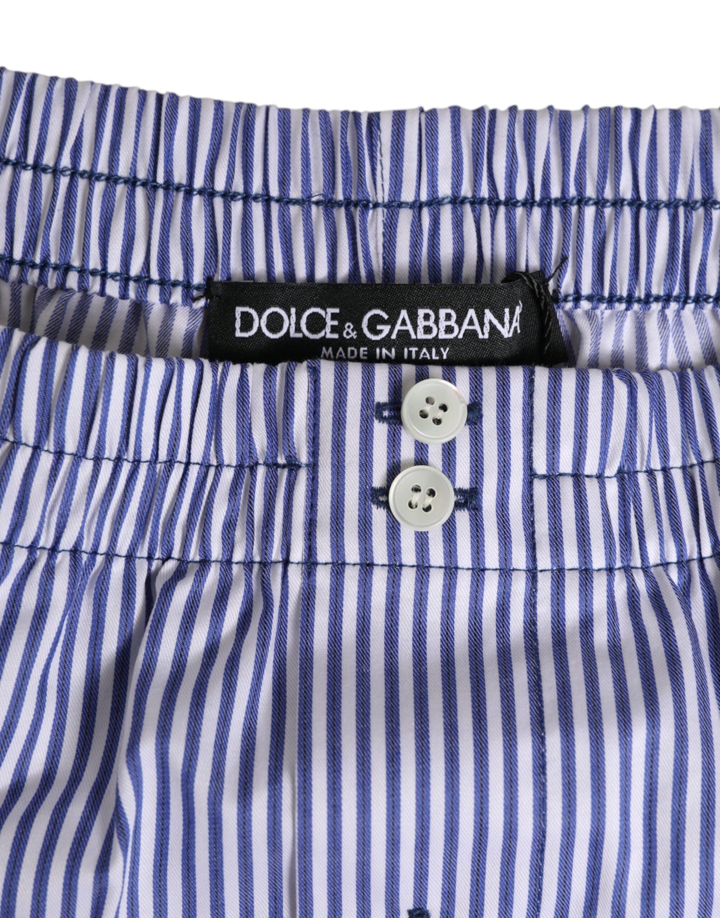 Dolce & Gabbana Blue White Cotton Striped Button Fly Shorts Swimwear