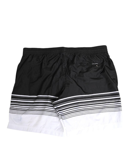 Dolce & Gabbana Black White Striped DG Logo Men Short  Swimwear
