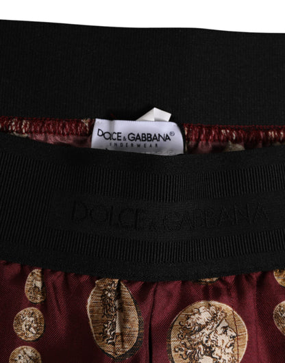 Dolce & Gabbana Burgundy Silk Coin Print Men Boxer Short Swimwear