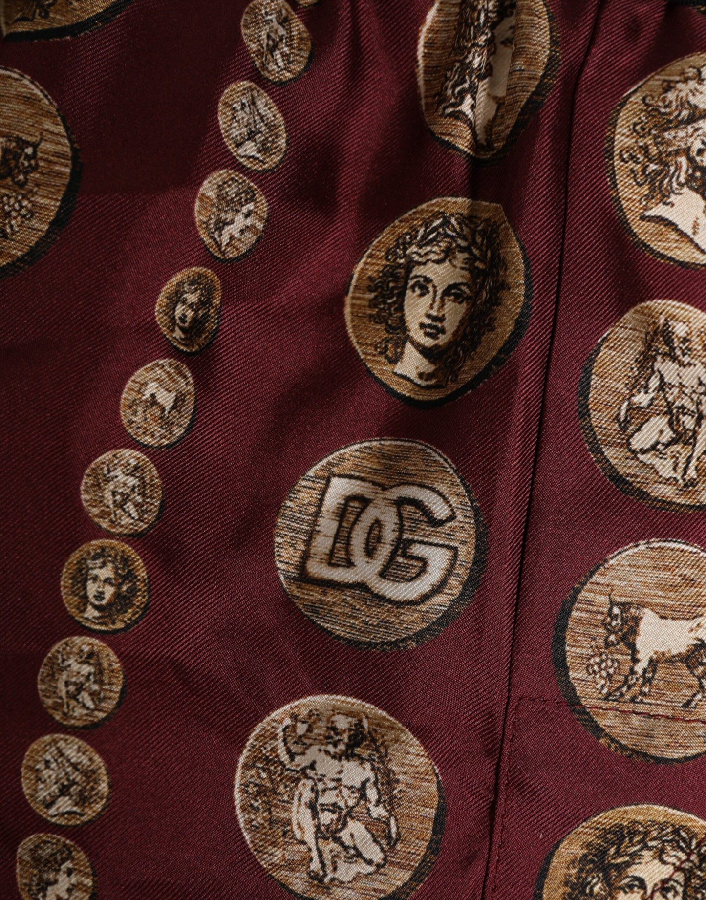 Dolce & Gabbana Burgundy Silk Coin Print Men Boxer Short Swimwear