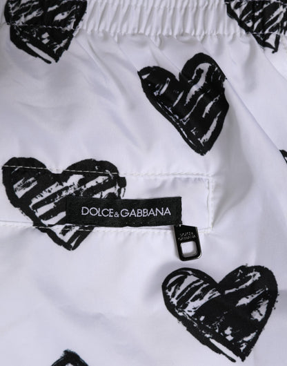 Dolce & Gabbana White Black Heart Print Men Boxer Short Swimwear