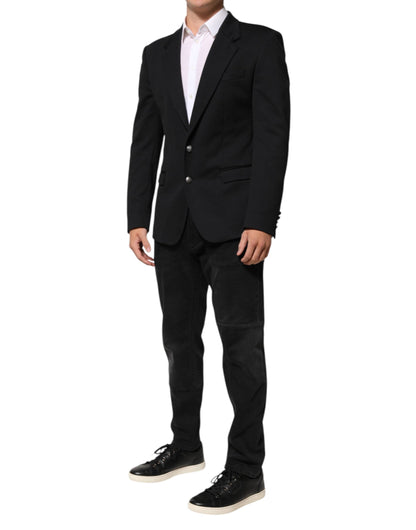 Dolce & Gabbana Dark Blue Cotton Men Jacket Coat Blazer Suit