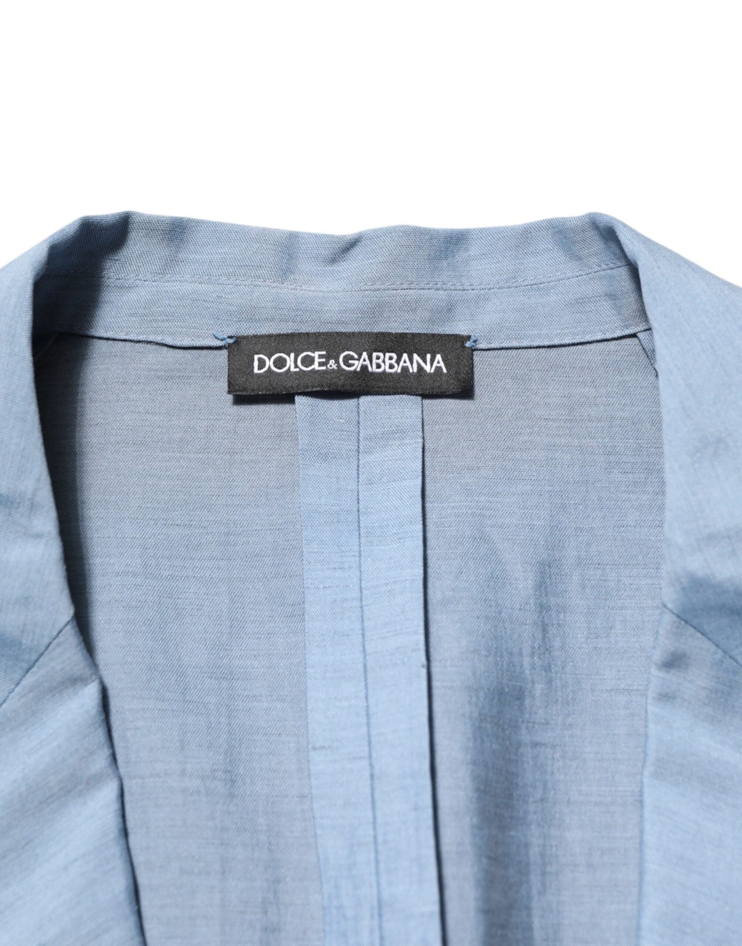 Dolce & Gabbana Light Blue Linen Double Breasted Men Jacket Blazer