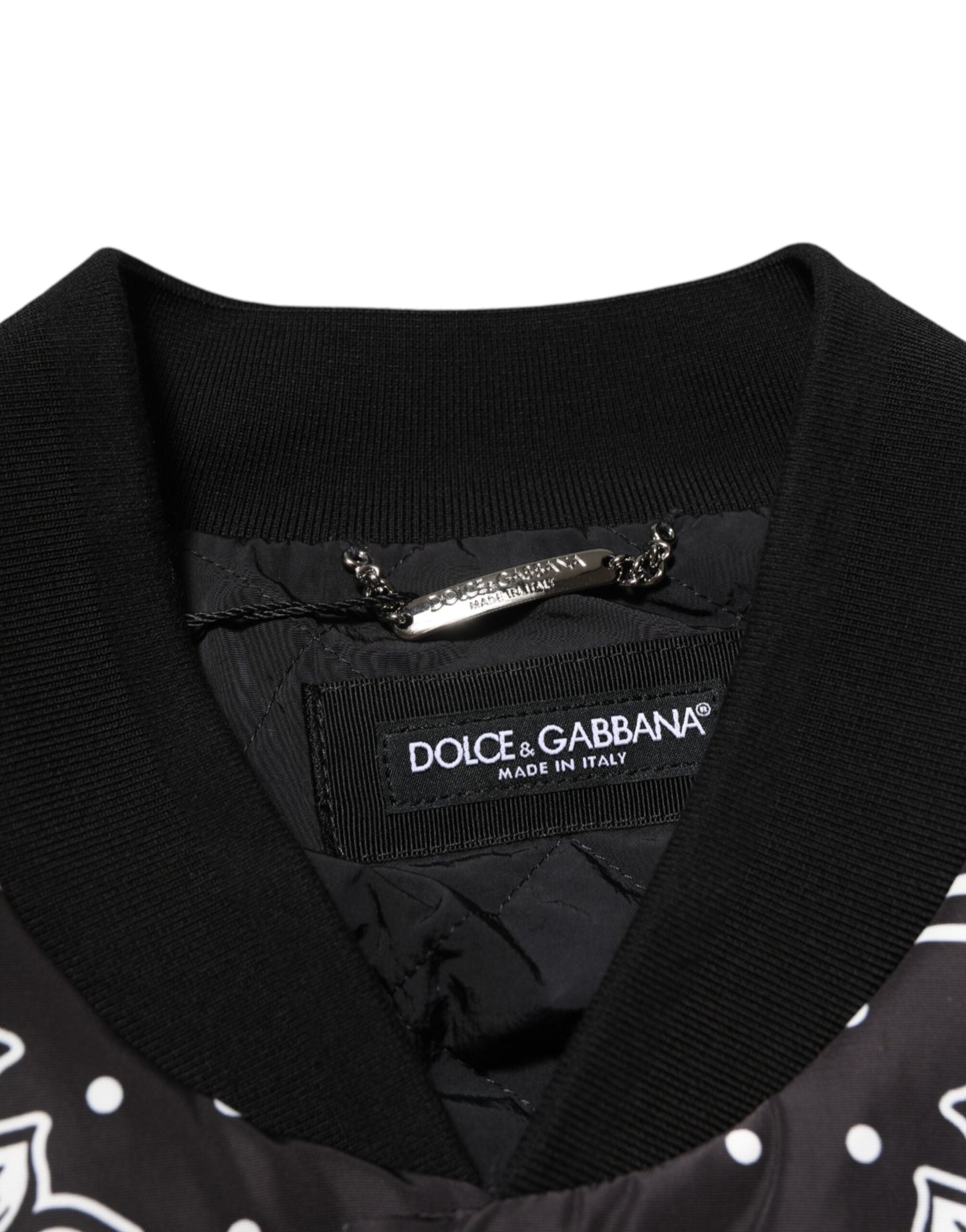 Dolce & Gabbana Black White Bandana Print Bomber Jacket