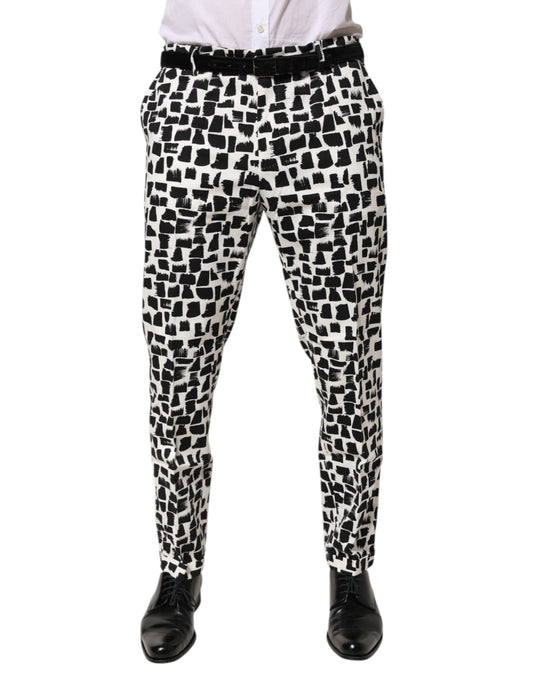 Dolce & Gabbana Black White Abstract Print Cotton Blend Pants