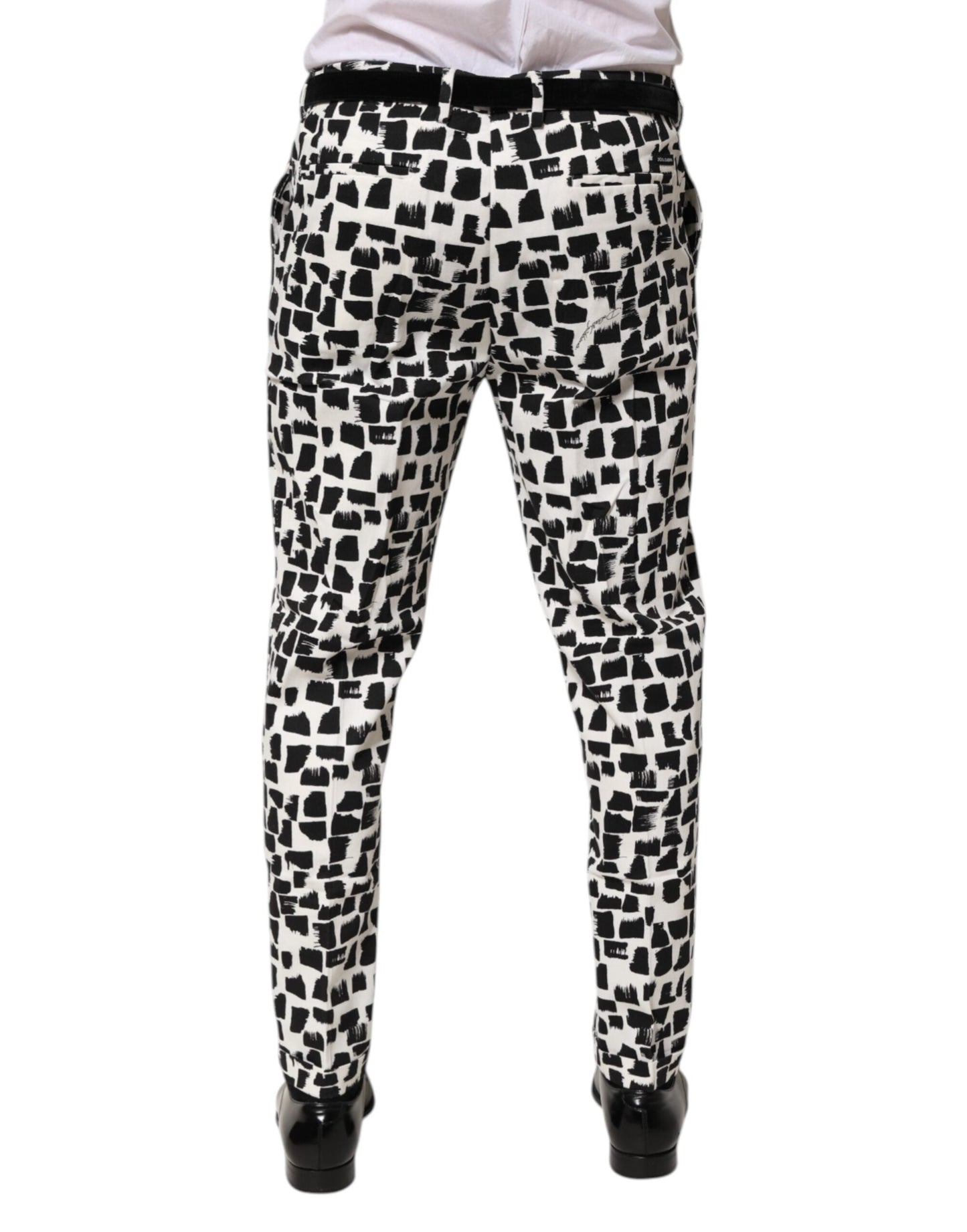 Dolce & Gabbana Black White Abstract Print Cotton Blend Pants
