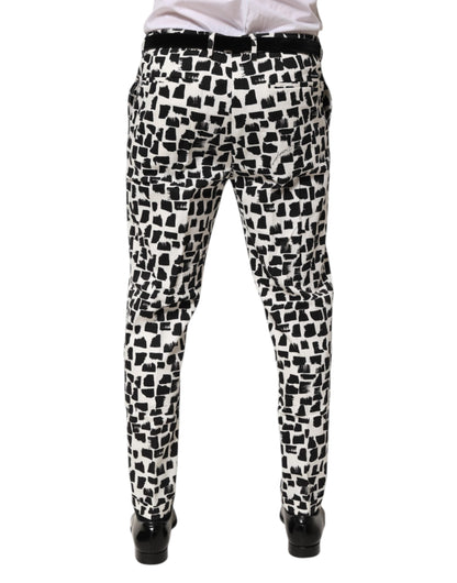 Dolce & Gabbana Black White Abstract Print Cotton Blend Pants
