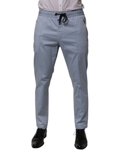 Dolce & Gabbana Light Blue Cotton Drawstring Elastic Waist Men Pants