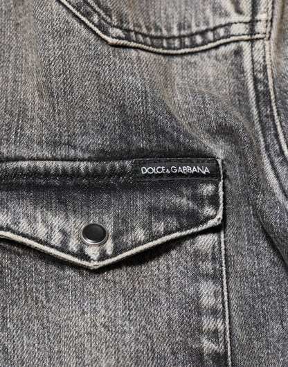 Dolce & Gabbana Black Washed Cotton Snap Long Sleeve Casual Shirt