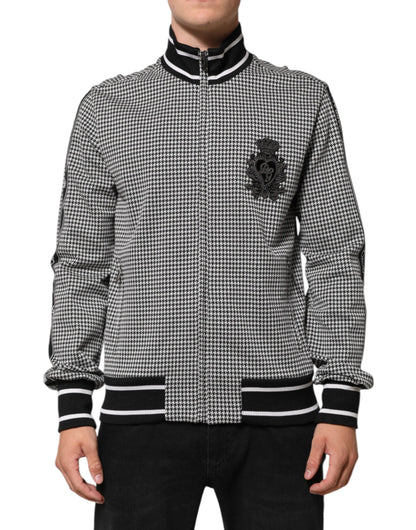 Dolce & Gabbana Black White Houndstooth Wool Crest Jacket Sweater