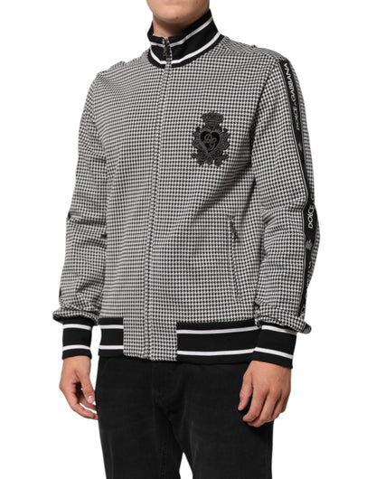 Dolce & Gabbana Black White Houndstooth Wool Crest Jacket Sweater