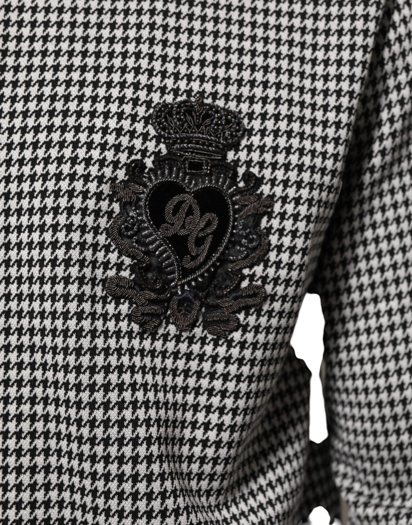 Dolce & Gabbana Black White Houndstooth Wool Crest Jacket Sweater