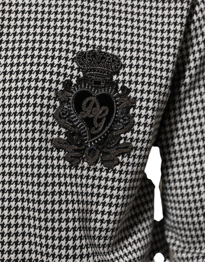 Dolce & Gabbana Black White Houndstooth Wool Crest Jacket Sweater