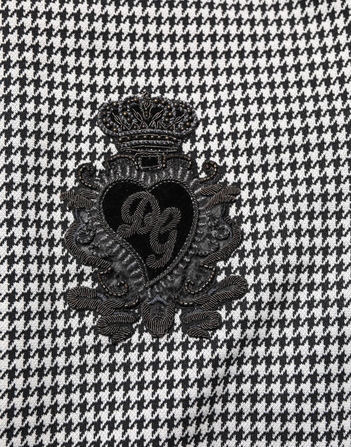 Dolce & Gabbana Black White Houndstooth Wool Crest Jacket Sweater