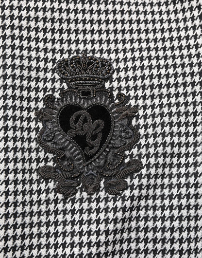 Dolce & Gabbana Black White Houndstooth Wool Crest Jacket Sweater