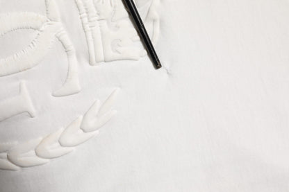 Dolce & Gabbana White Cotton DG Crown Embossed Men T-shirt