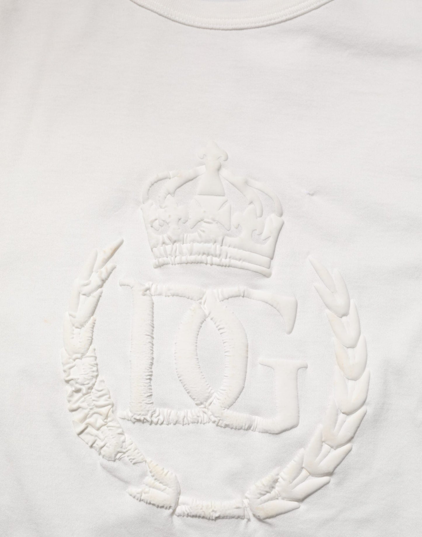 Dolce & Gabbana White Cotton DG Crown Embossed Men T-shirt