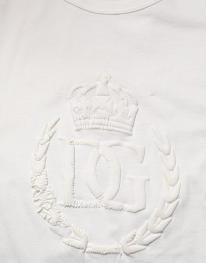 Dolce & Gabbana White Cotton DG Crown Embossed Men T-shirt