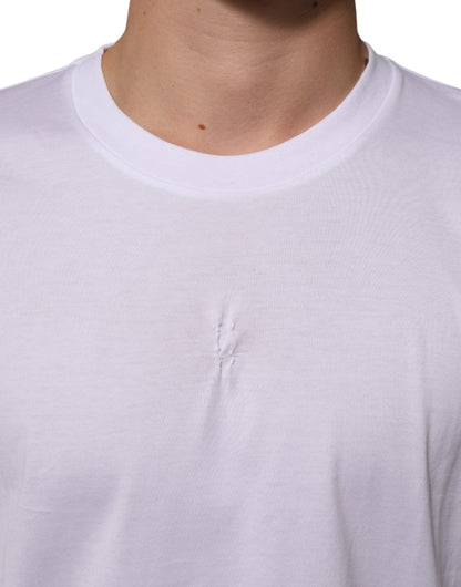 Dolce & Gabbana White Cotton Logo Patch Crew Neck Men T-shirt