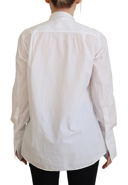 Dolce & Gabbana White Cotton Collared Long Sleeves Formal Top
