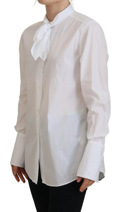 Dolce & Gabbana White Cotton Collared Long Sleeves Formal Top