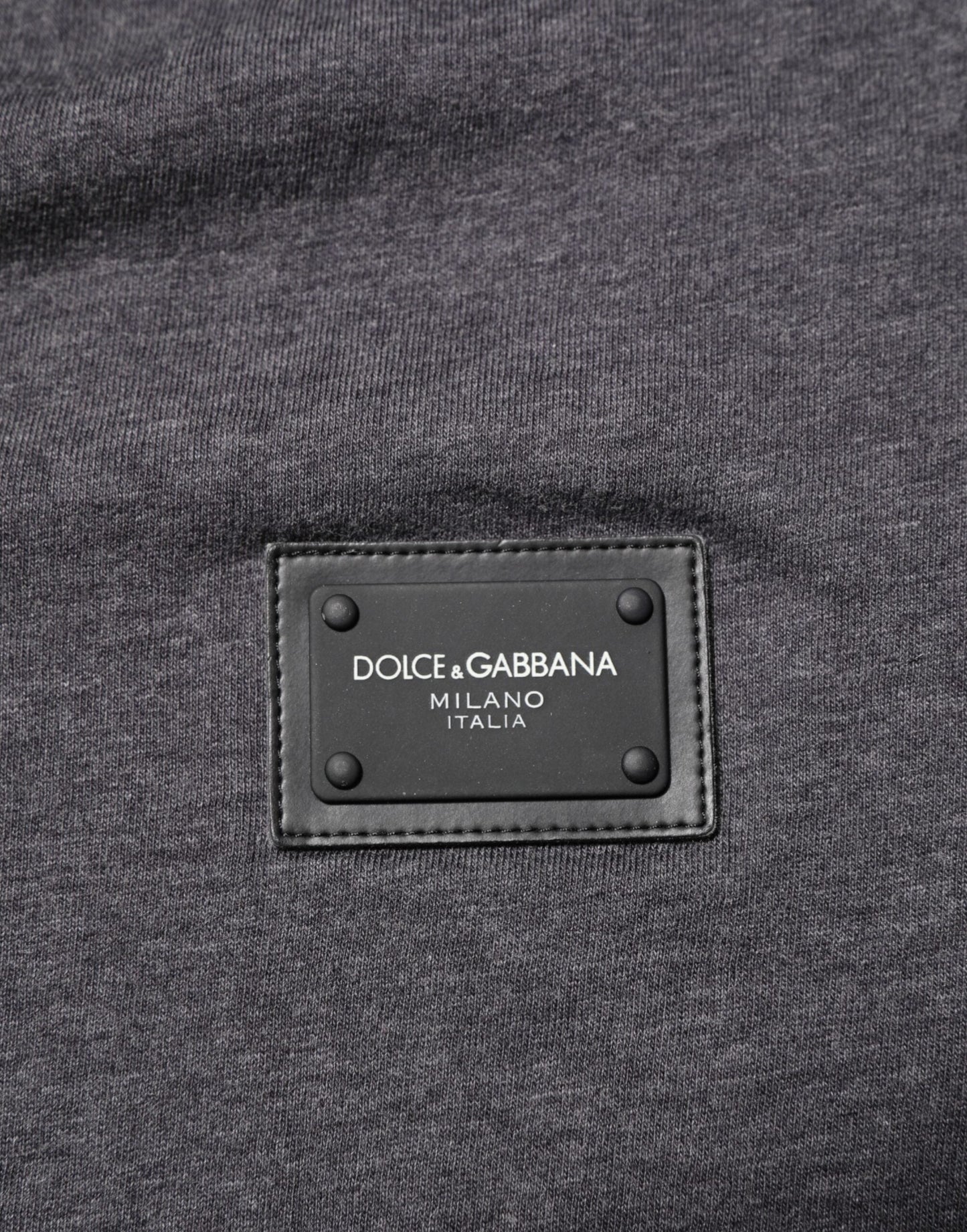 Dolce & Gabbana Grey Cotton V-Neck Logo Plaque Melange T-Shirt