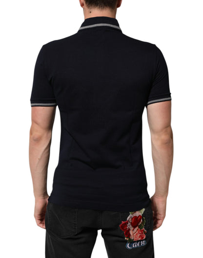Dolce & Gabbana Navy Blue Cotton Crown Crest Logo Men T-Shirt