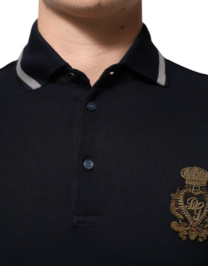 Dolce & Gabbana Navy Blue Cotton Crown Crest Logo Men T-Shirt