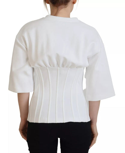 Dolce & Gabbana White Cotton Corset Stretch Top  T-shirt