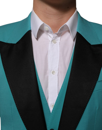 Dolce & Gabbana Cyan 3 Piece Wool Silk Blend Suit SICILIA