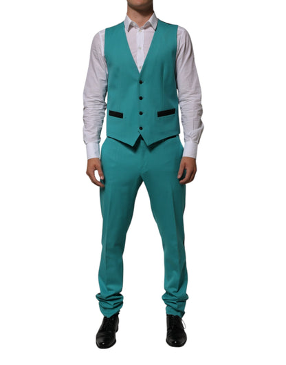 Dolce & Gabbana Cyan 3 Piece Wool Silk Blend Suit SICILIA