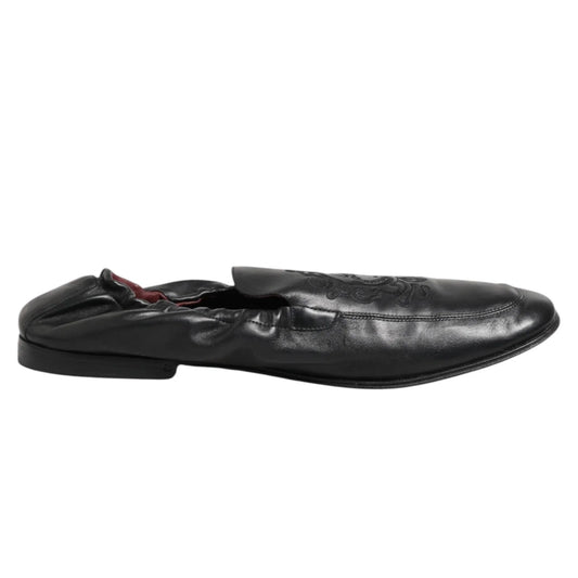 Dolce & Gabbana Black Leather Slip On Men Flat Loafers Shoes