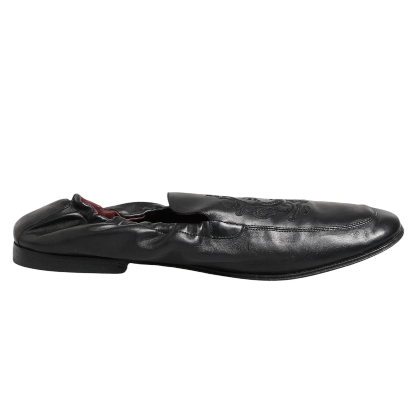 Dolce & Gabbana Black Leather Slip On Men Flat Loafers Shoes