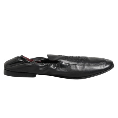 Dolce & Gabbana Black Leather Slip On Men Flat Loafers Shoes