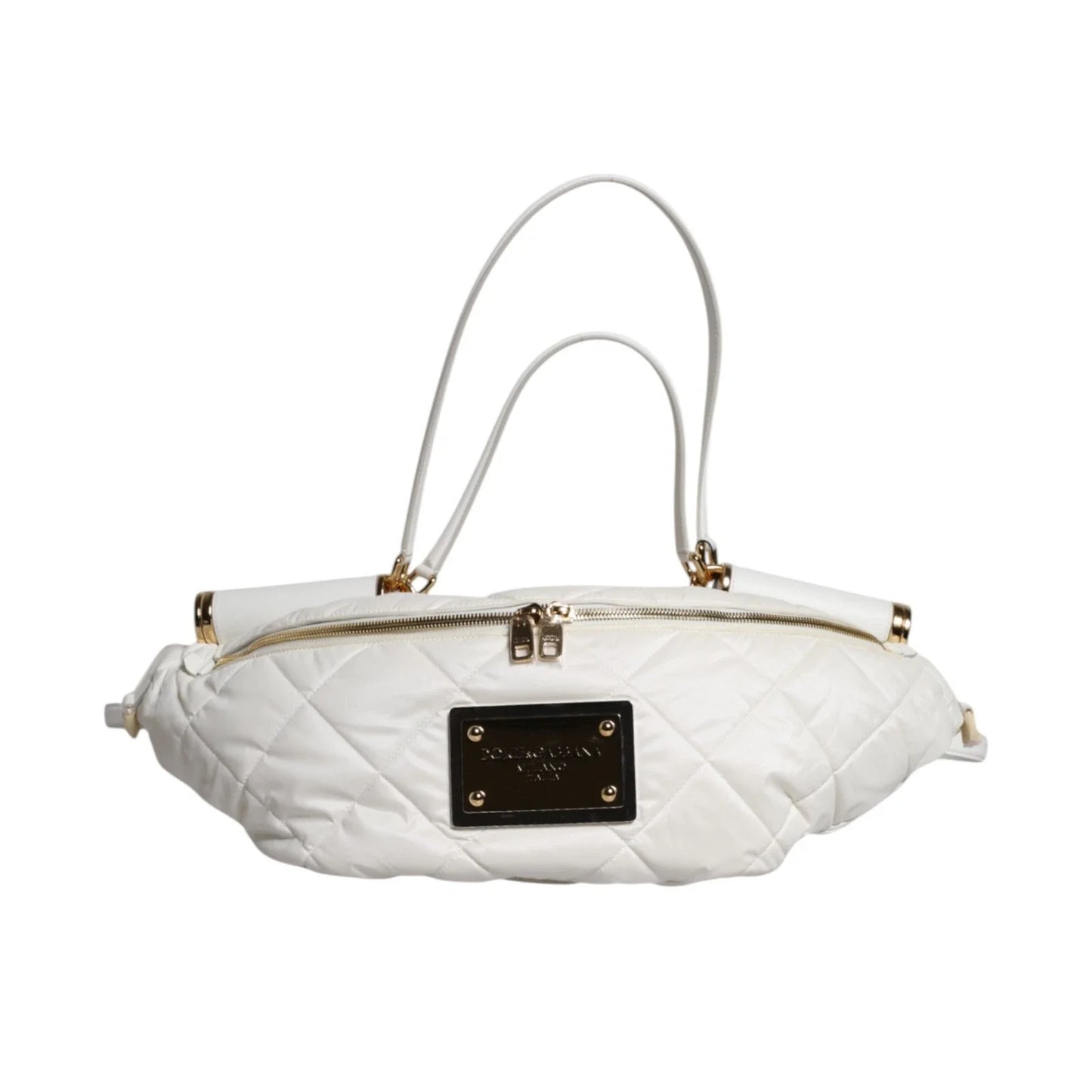 Dolce & Gabbana White Quilted Logo 90's Sicily Belt Waist Fanny Pack Bag