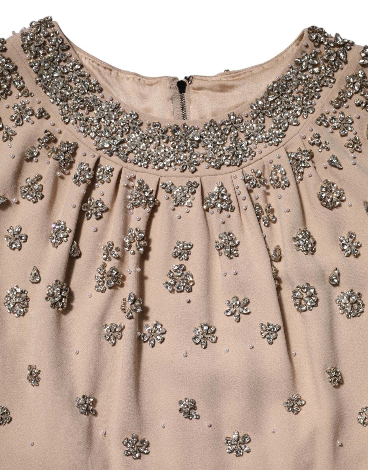 Dolce & Gabbana Nude Ecru Beaded Crystal Embellished Dress