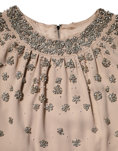Dolce & Gabbana Nude Ecru Beaded Crystal Embellished Dress