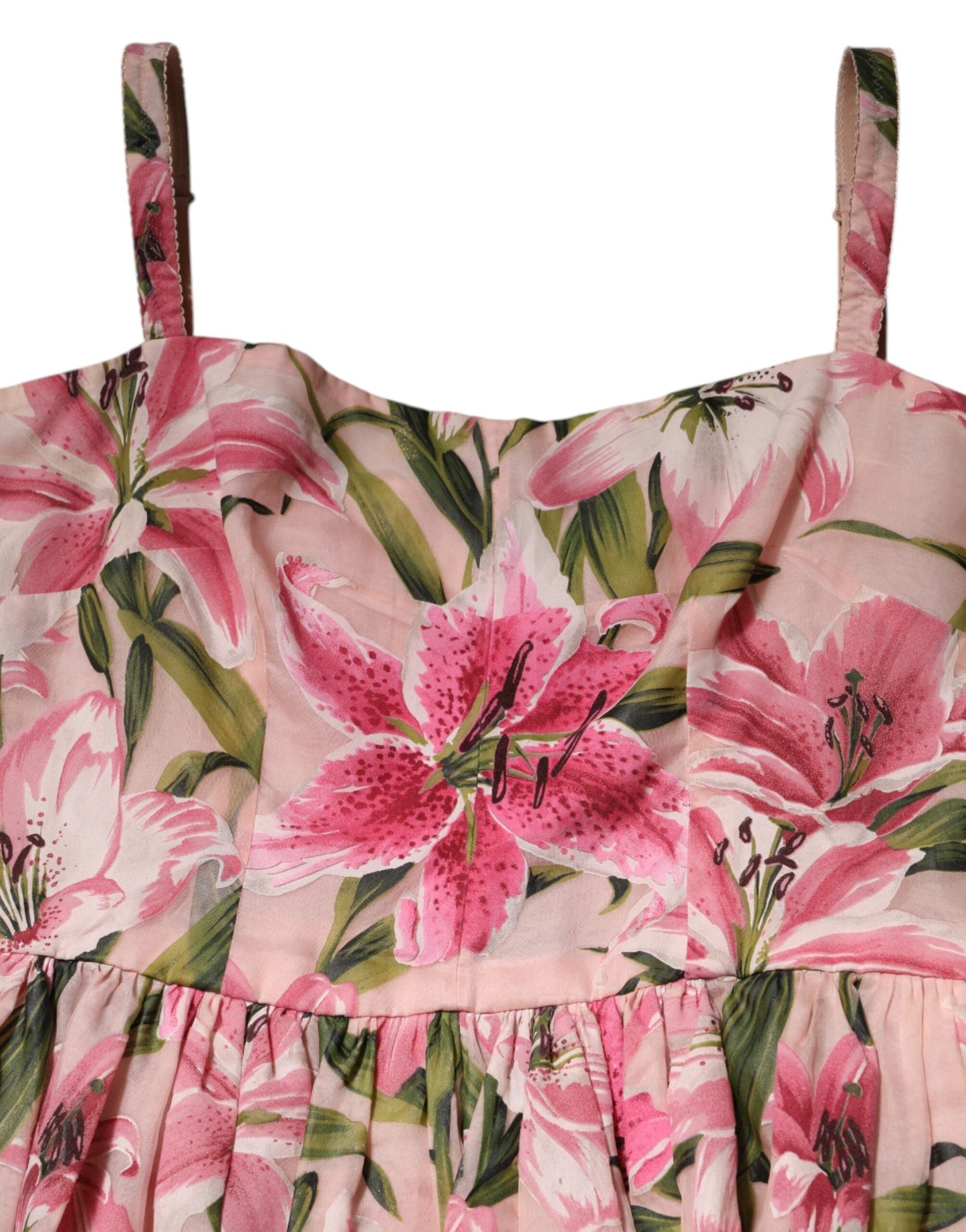 Dolce & Gabbana Pink Floral Lily Print Midi Sleeveless Dress