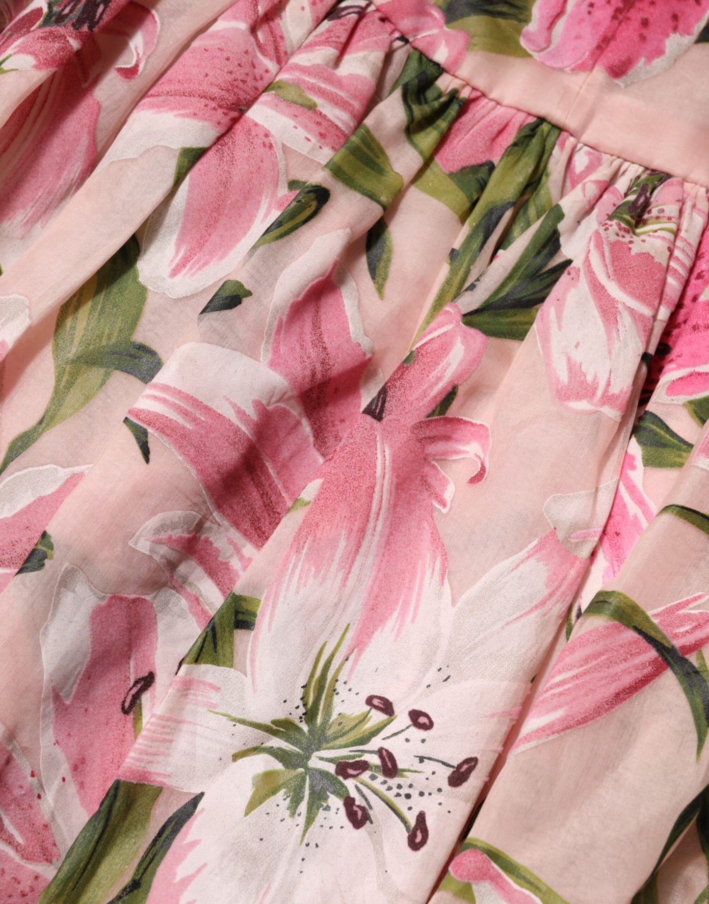 Dolce & Gabbana Pink Floral Lily Print Midi Sleeveless Dress