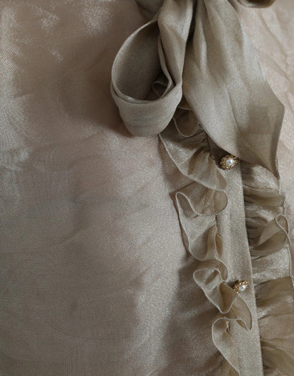 Dolce & Gabbana Gold Ascot Collar Ruffles Blouse Top