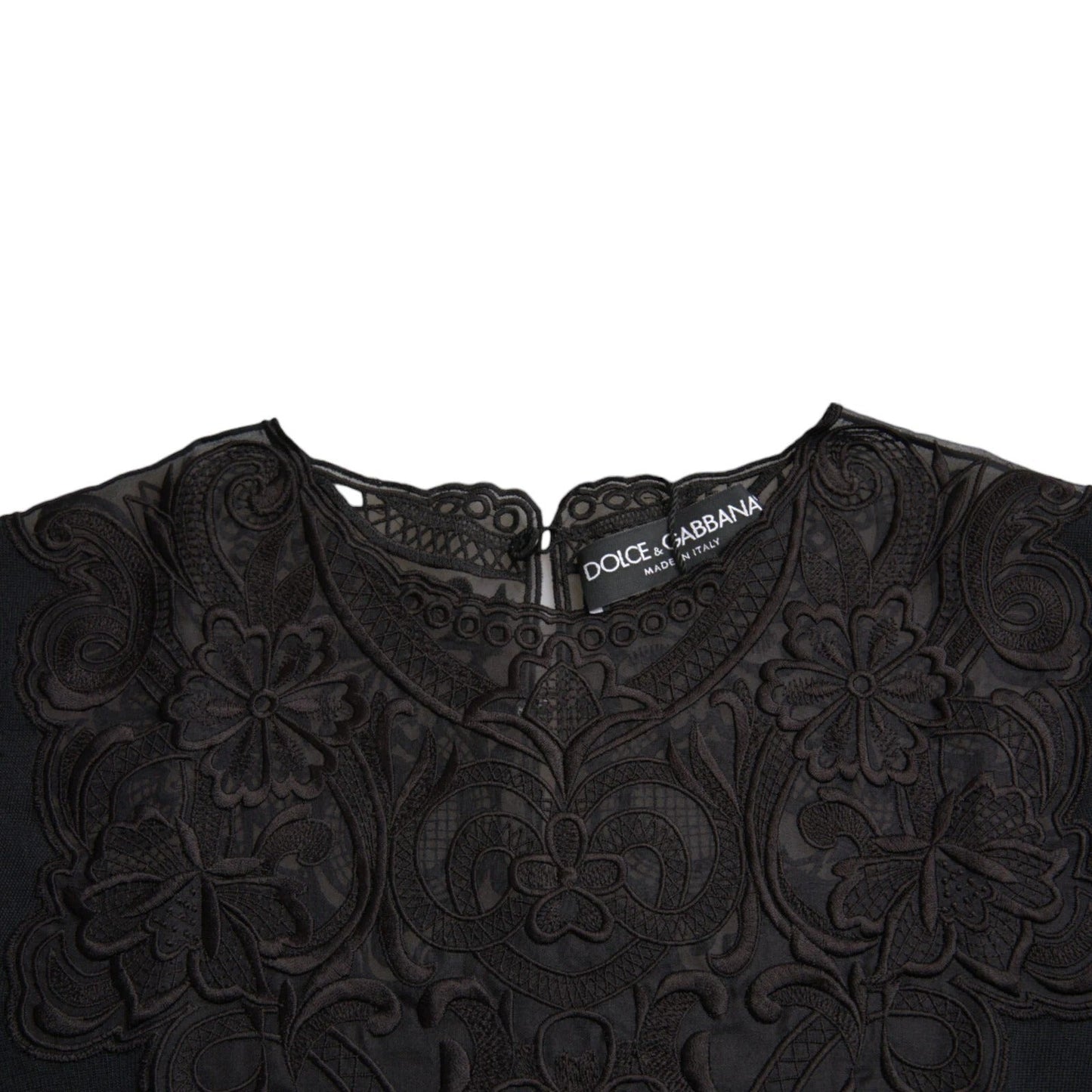 Dolce & Gabbana Black Silk Lace Trim Long Sleeves Blouse Top