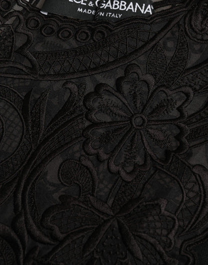Dolce & Gabbana Black Silk Lace Trim Long Sleeves Blouse Top