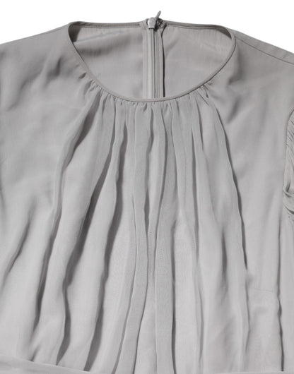 Dolce & Gabbana Grey Pleated Maxi Long Sleeve Silk Blend Gown Dress