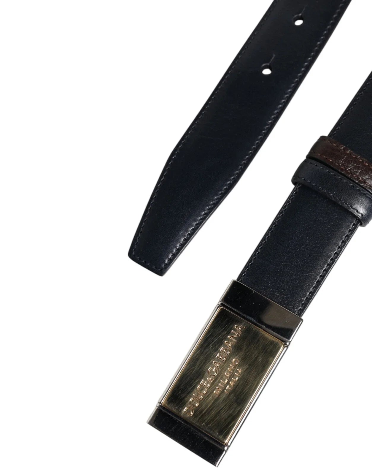 Dolce & Gabbana Blue Brown Leather Buckle Reversible Belt