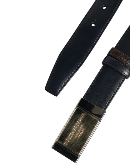 Dolce & Gabbana Blue Brown Leather Buckle Reversible Belt