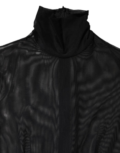 Dolce & Gabbana Black Sheer Mesh Long Sleeve Jumpsuit Bodysuit Dress