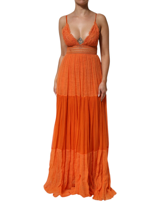 Alberta Ferretti Orange Lace Bustier Layered Maxi Dress