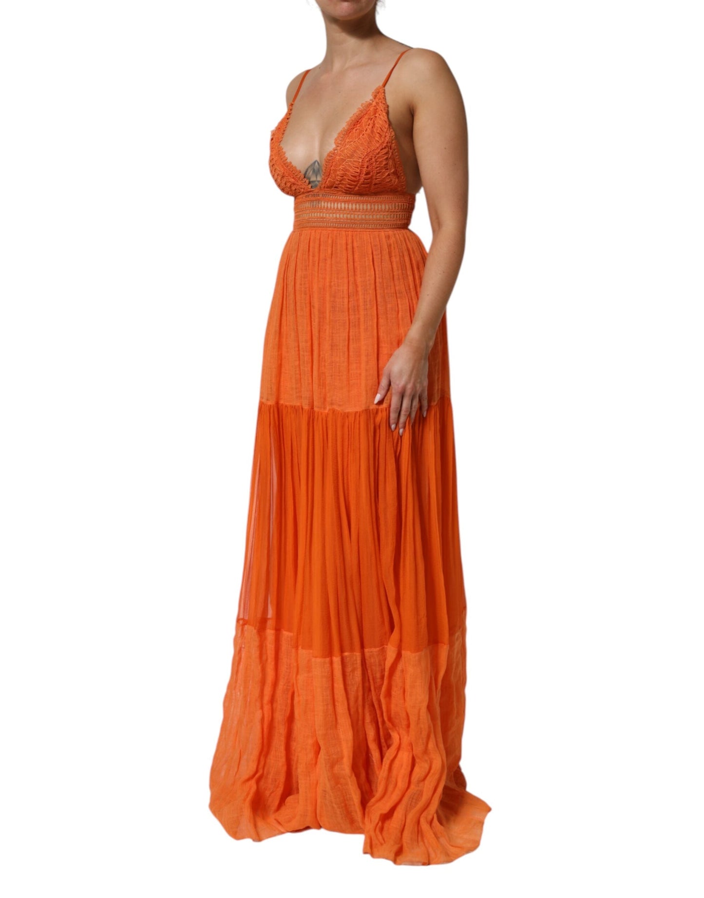Alberta Ferretti Orange Lace Bustier Layered Maxi Dress