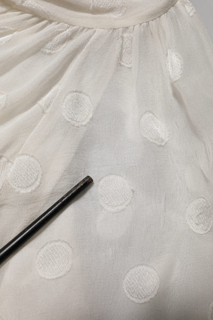 Dolce & Gabbana White Polka Sheer Silk Bow Tie Shirt Blouse Top