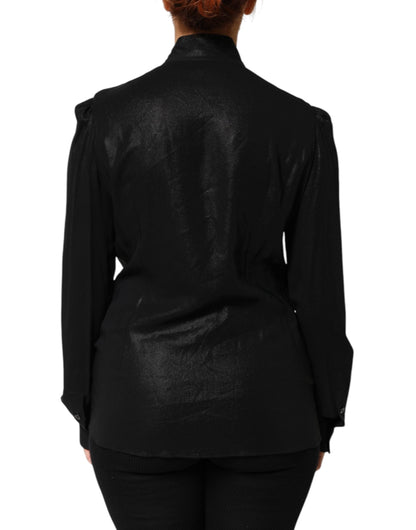 Dolce & Gabbana Black Viscose Long Sleeve Tie Neck Blouse Top